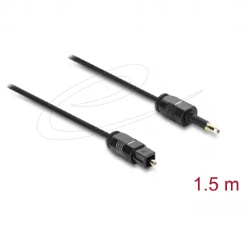 Delock TOSLINK-kaabel Mini TOSLINK 3,5 mm pistik TOSLINK-pistikule, Ø 2,2 mm, 1,5 m, must