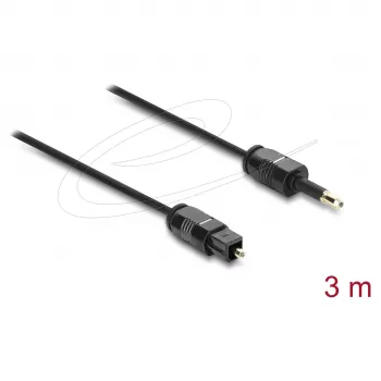 Delock TOSLINK-kaabel Mini TOSLINK 3,5 mm pistikuga TOSLINK-pistikule, Ø 2,2 mm, 3 m, must