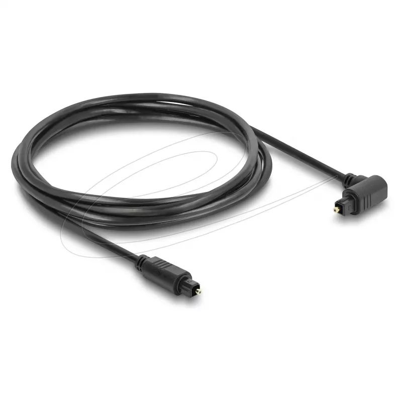 Delock TOSLINK digitaalne optiline helikaabel, 90° nurga all sirgeks, 1,5 m, 4 mm, must
