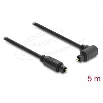 Delock TOSLINK optiline helikaabel 5m, 90° nurga all sirgete pistikutega, 4mm, must
