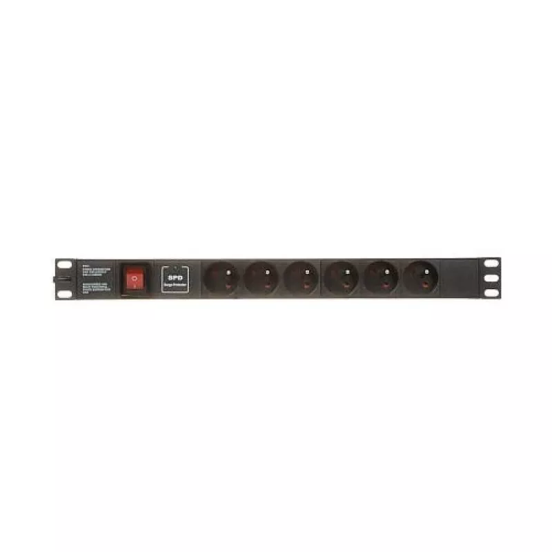 DELTA PD-6/R-SPD-1L Pikendusjuhe ülepingekaitsega, 6 Type E pistikupesa, 230V/10A, 1.5m kaabel, must