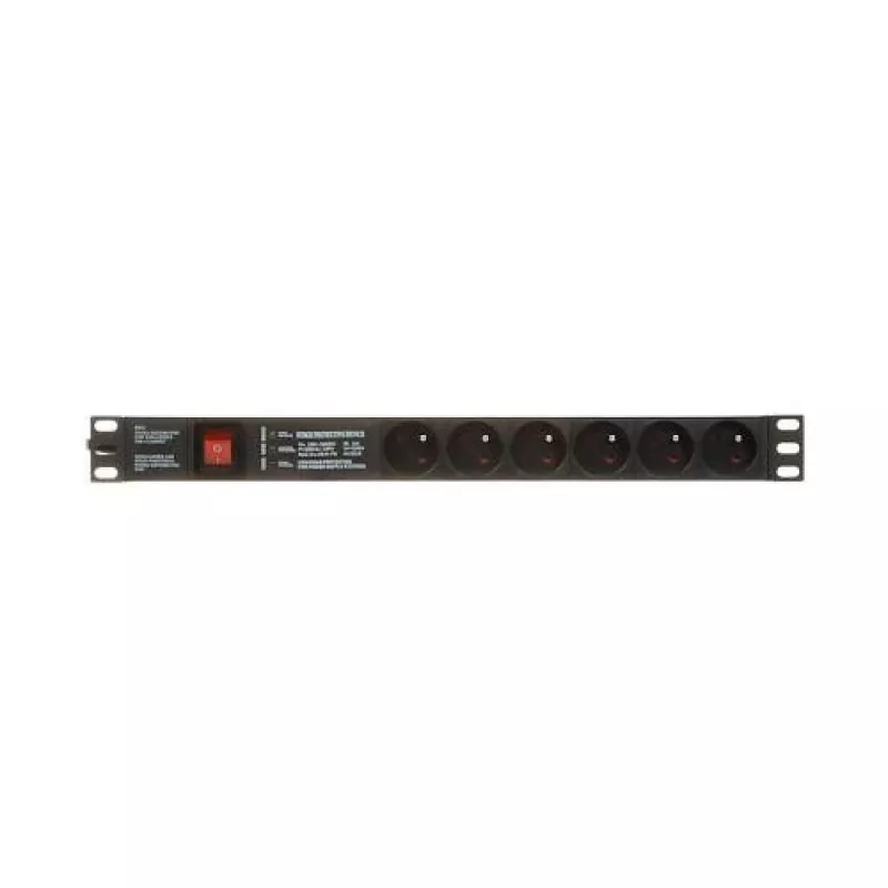 DELTA PD-6/R-SPD-3L 6-kohaline ülepingekaitsega pikendusjuhe, 2-pooluseline lüliti, 1,5 m kaabel, Type E pistikupesad, 2300 W, must