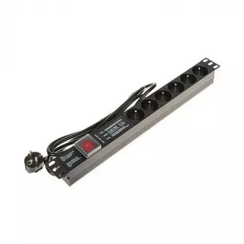 DELTA PD-6/R-SPD-3L 6-kohaline ülepingekaitsega pikendusjuhe, 2-pooluseline lüliti, 1,5 m kaabel, Type E pistikupesad, 2300 W, must