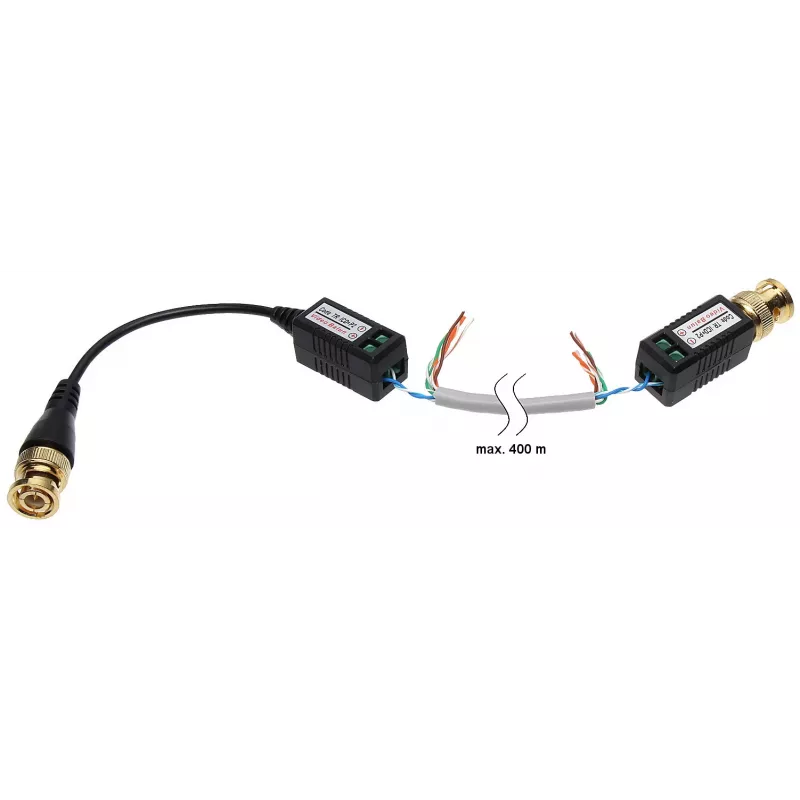 DELTA TR-1CD*P2 passiivne video balun transiiver CVBS/AHD/HD-CVI/HD-TVI jaoks, BNC kruviklemmile, kuni 8MP 4K, 150-600m üle UTP