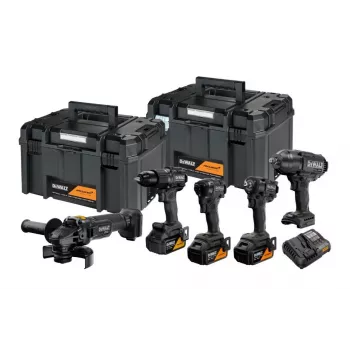 DEWALT 18V XR Juhtmeta komplekt: Löökpuur-keeraja, Löökkeeraja, Nurklihvija, Ketassaag, Töövalgusti, 3x5.0Ah Akud