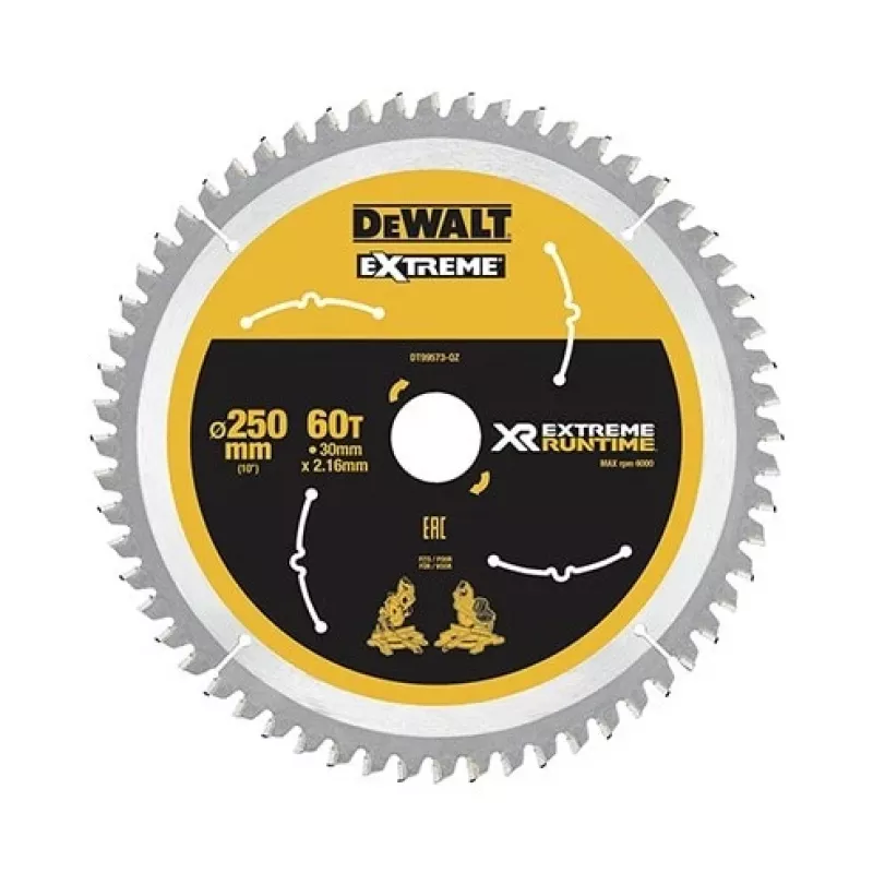 DEWALT DT99573 Ketassaetera 250 mm 60 Hammast TCT Peenlõikus puidule, vineerile, MDF-ile, puitlaastplaadile