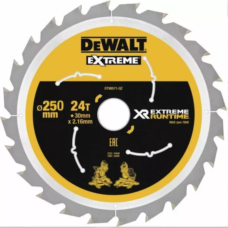 DEWALT DT99573 Ketassaetera 250 mm 60 Hammast TCT Peenlõikus puidule, vineerile, MDF-ile, puitlaastplaadile