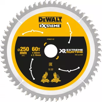DEWALT DT99573 Ketassaetera 250 mm 60 Hammast TCT Peenlõikus puidule, vineerile, MDF-ile, puitlaastplaadile