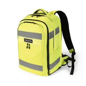 DICOTA Backpack HI-VIS 32-38 Liitrit, Must neoonkollaste aktsentidega, Taaskasutatud PET, Veekindel, 15.6 tolli sülearvuti sahtel