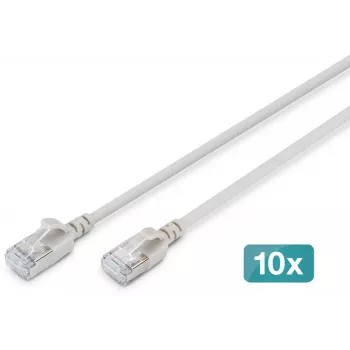 DIGITUS CAT 6A F-FTP õhuke patch-kaabel, 1 m, hall, 10-pakk, LSZH, 10Gbps