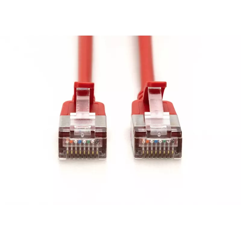 DIGITUS CAT 6A F/FTP õhuke patch-kaabel, 1m, punane, 10-pakk, LSZH, 10Gbps, 500MHz, RJ45, vask, takerdumisvastane