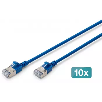 DIGITUS CAT 6A F/FTP Õhuke patch-kaabel, 2 m, Sinine, 10-pakk