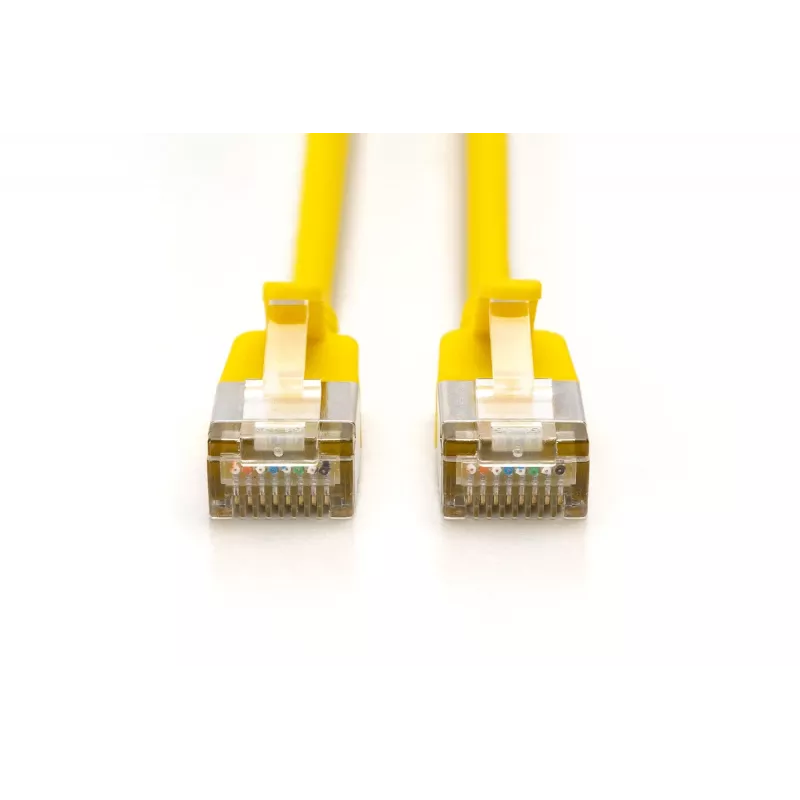 DIGITUS CAT 6A F/FTP õhuke patch-kaabel, 2 m, kollane, 10-pakk, LSZH, 10 Gbps, PoE++