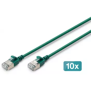 DIGITUS CAT 6A F/FTP õhuke patch-kaabel, 5 m, roheline, 10-pack, LSZH, 10GBase-T, snagless, PoE++