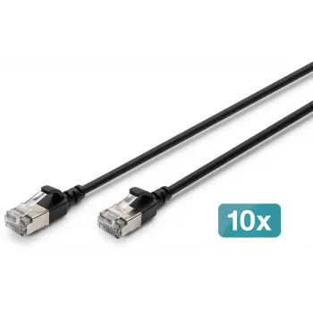 DIGITUS CAT 6A F/FTP Slim Patch Cable, 5m, Must, 10-Pack, LSZH
