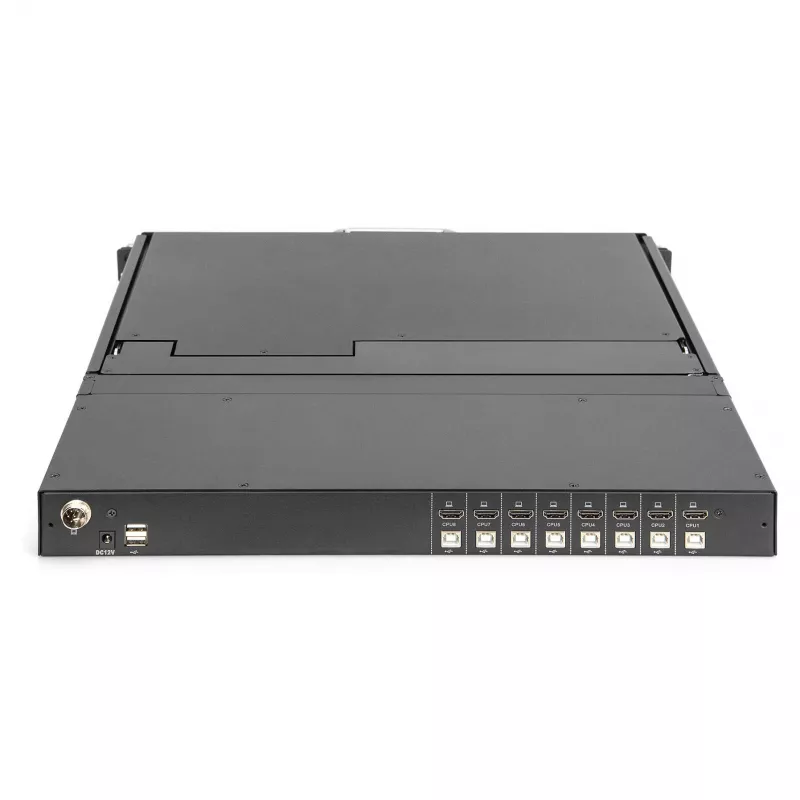 DIGITUS Modular 19-tolline HD LCD KVM-konsool 8-pordilise HDMI KVM-lülitiga, puuteplaadiga, saksa klaviatuuripaigutusega