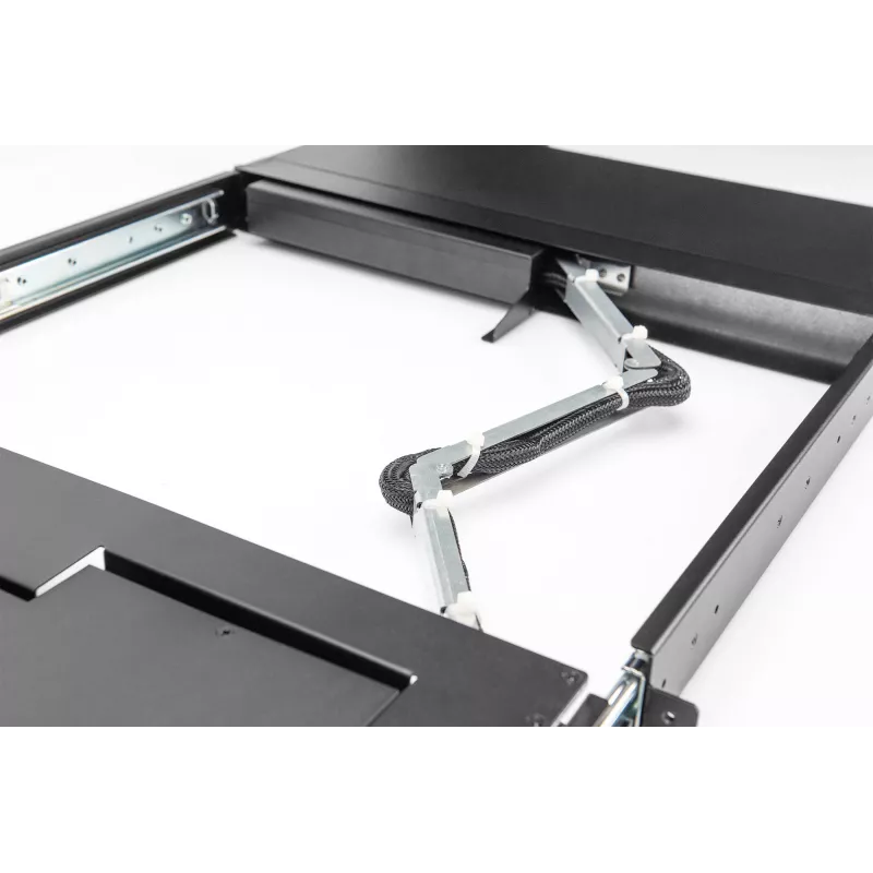 DIGITUS modulaarne HD LCD KVM-konsool 17 inch TFT-ekraaniga, 16-pordine CAT 5 KVM-ühendus, puuteplaat, saksa klaviatuuripaigutus