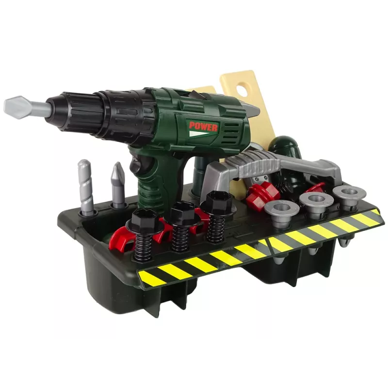 Meistrikomplekt patareiga kruvikeeraja ja korraldajaga, roheline, 13473 Lean Toys