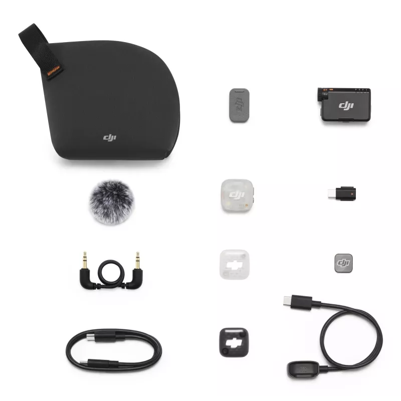 DJI Mic Mini 2S juhtmevaba mikrofonsüsteem (1 TX + 1 RX) - 2,4GHz digitaalne, 32-bitine ujukoma salvestus, 250m ulatus, OLED-puuteekraan, magnetklamber, kaameratele ja nutitelefonidele