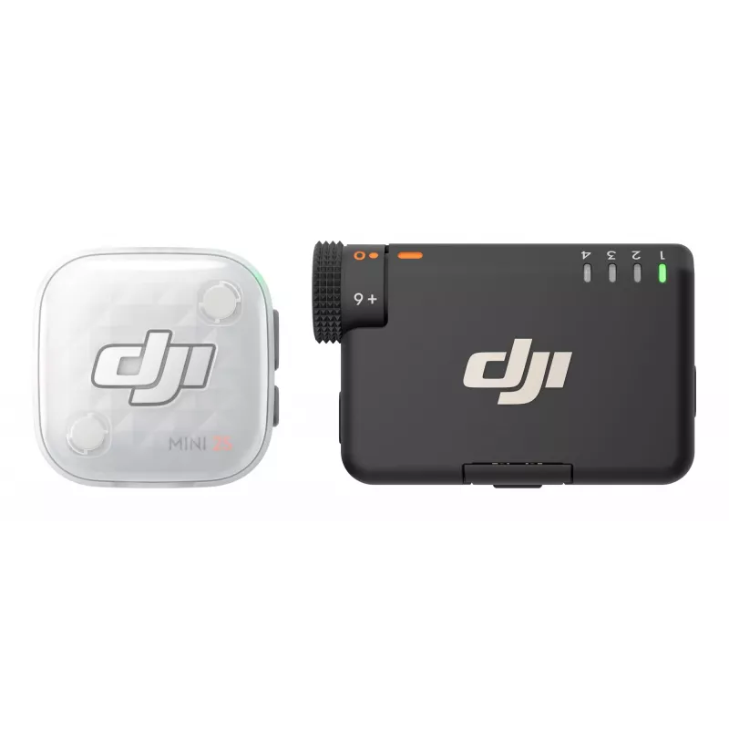 DJI Mic Mini 2S juhtmevaba mikrofonsüsteem (1 TX + 1 RX) - 2,4GHz digitaalne, 32-bitine ujukoma salvestus, 250m ulatus, OLED-puuteekraan, magnetklamber, kaameratele ja nutitelefonidele