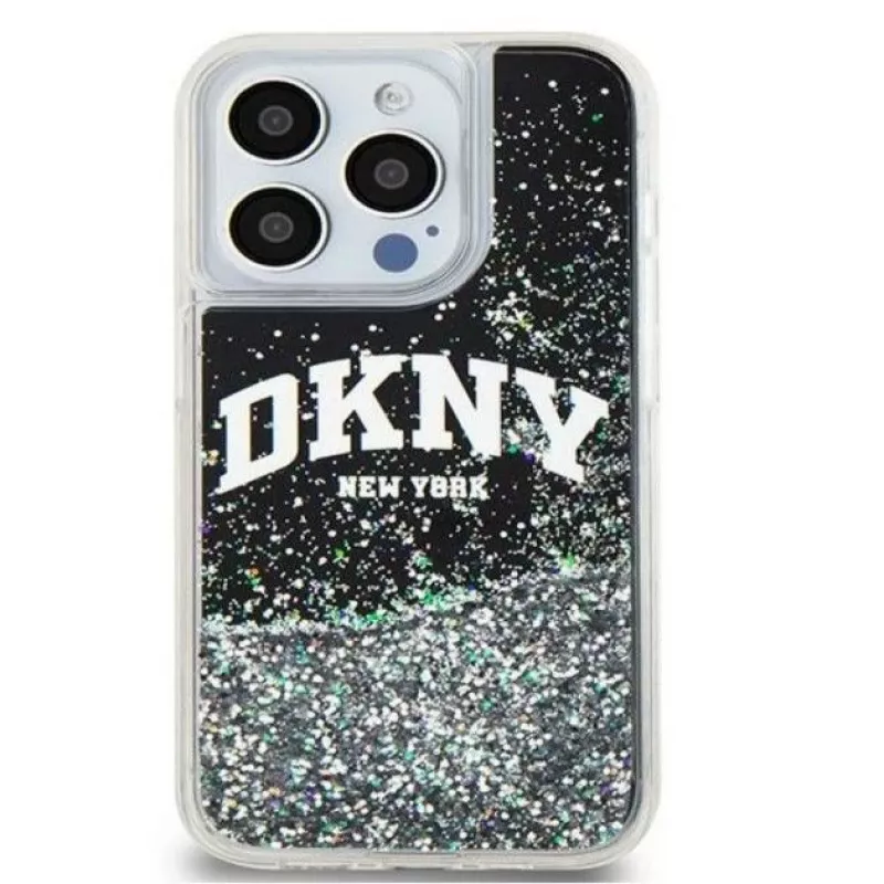 DKNY Apple iPhone 15 Pro 6.1 kõva kate Liquid Glitter Big Logo must