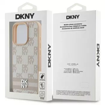DKNY ruudulise mustri ja trükitud triipudega iPhone 16 Pro ümbris - roosa