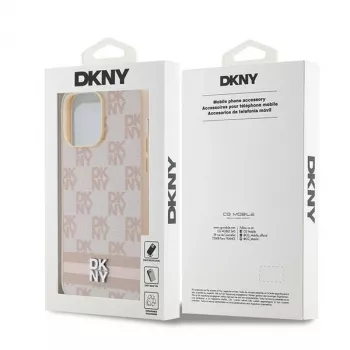 DKNY Nahkkorpus ruudulise mustri ja trükitud triipudega iPhone 14 Pro Maxile - Roosa