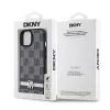 DKNY nahast ruudulise mono-mustri ja trükitud triipudega ümbris iPhone 15/14/13 jaoks - must