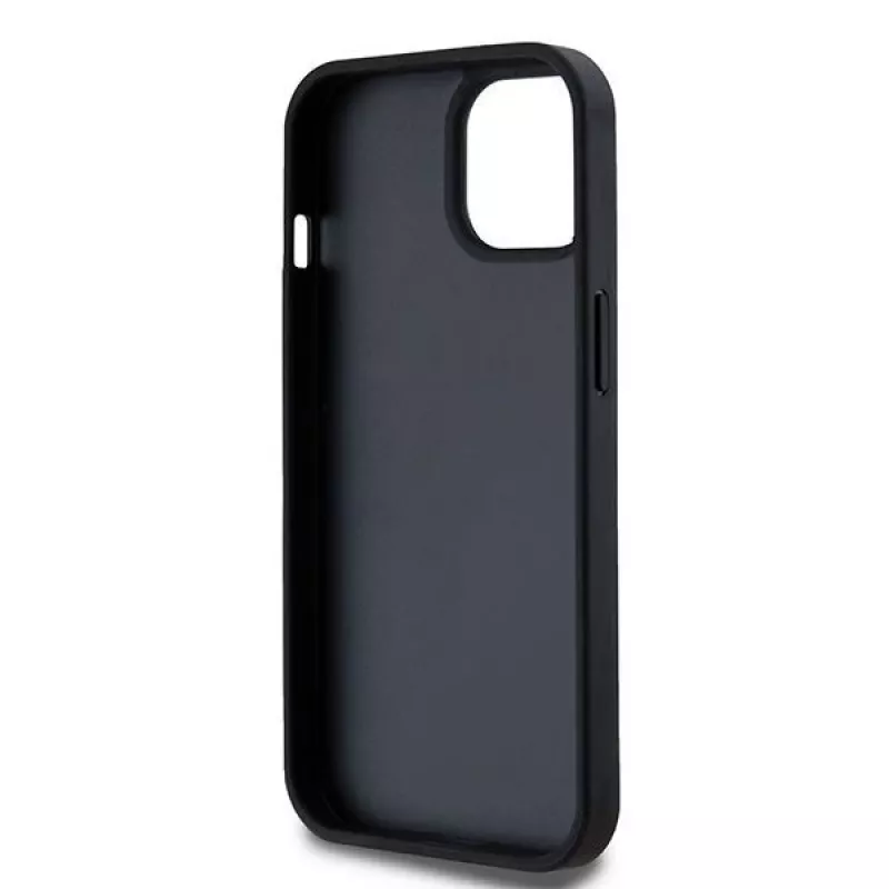 DKNY nahast ruudulise mono-mustri ja trükitud triipudega ümbris iPhone 15/14/13 jaoks - must