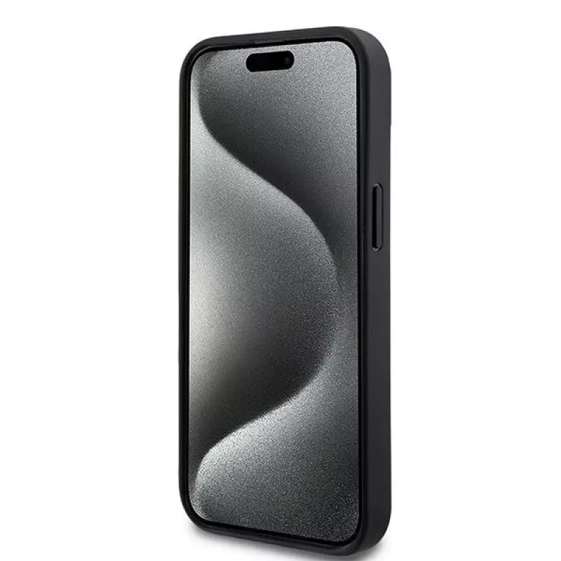 DKNY nahast ruudulise mono-mustri ja trükitud triipudega ümbris iPhone 15/14/13 jaoks - must