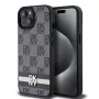 DKNY nahast ruudulise mono-mustri ja trükitud triipudega ümbris iPhone 15/14/13 jaoks - must