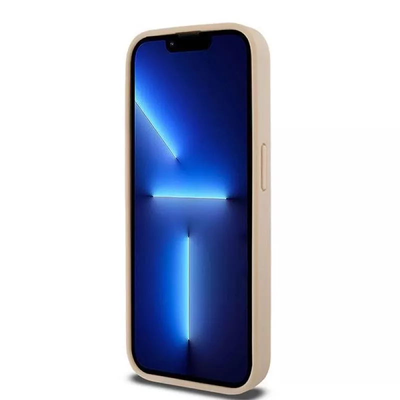 DKNY nahast ruuduline mono muster ja trükitud triibud ümbris iPhone 15 Pro Max jaoks - roosa