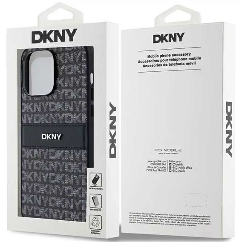 DKNY Leather Mono Stripe & Metal Logo Case for iPhone 14 Pro Max - Must