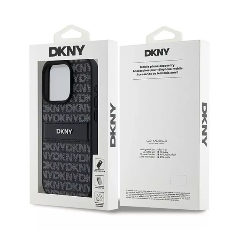 DKNY Leather Mono Stripe & Metal Logo Case for iPhone 15 Pro - Must