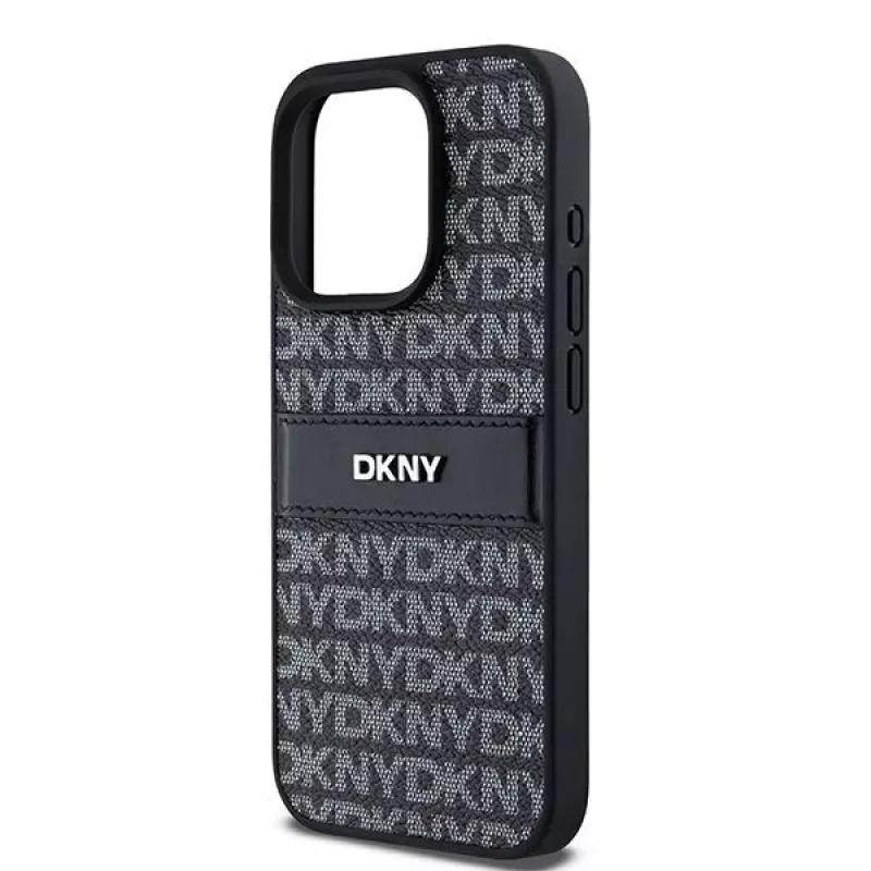 DKNY Leather Mono Stripe & Metal Logo Case for iPhone 15 Pro - Must