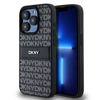 DKNY Leather Mono Stripe & Metal Logo Case for iPhone 15 Pro - Must