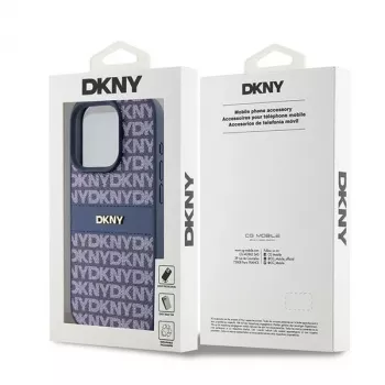 DKNY Leather Mono Stripe & Metal Logo Case for iPhone 15 Pro - Sinine