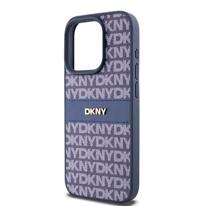 DKNY Leather Mono Stripe & Metal Logo Case for iPhone 15 Pro - Sinine