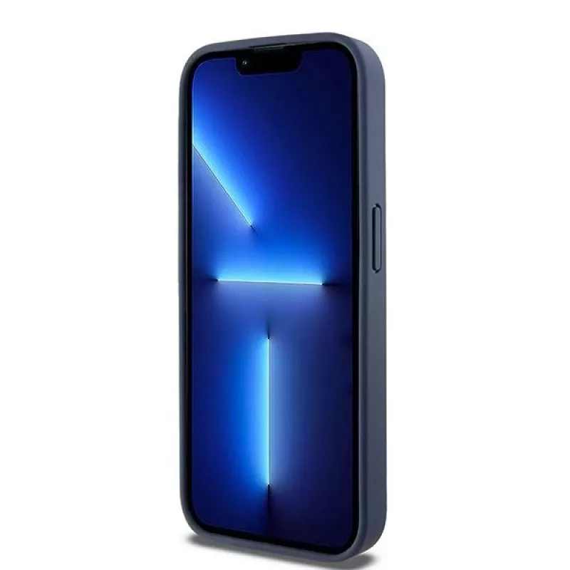 DKNY Leather Mono Stripe & Metal Logo Case for iPhone 15 Pro - Sinine