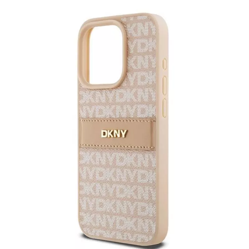 DKNY Leather Mono Stripe & Metal Logo Case for iPhone 15 Pro - Roosa