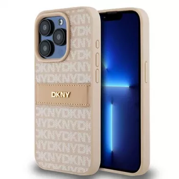 DKNY Leather Mono Stripe & Metal Logo Case for iPhone 15 Pro - Roosa