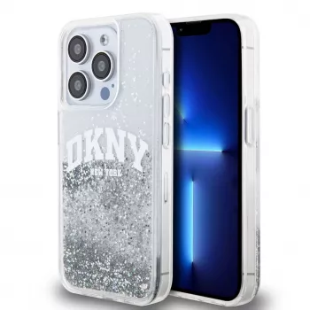 DKNY Liquid Glitter Arch Logo kate iPhone 14 Pro jaoks, läbipaistev