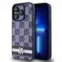 DKNY PU-nahast ruudulise mustri ja triibuga ümbris iPhone 15 Pro Max jaoks, sinine