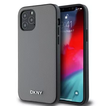 DKNY PU-nahast MagSafe-ümbris iPhone 12/12 Pro jaoks hõbedase metalllogoga - hall