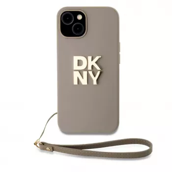 DKNY PU-nahast Stack Logo randmepaelaga ümbris iPhone 13 Pro Max jaoks, beež
