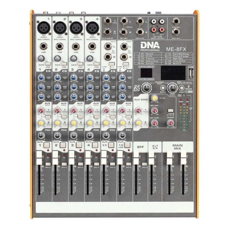 DNA PROFESSIONAL DNA ME-8FX Audio Mixer, 8 kanalit, USB, Bluetooth