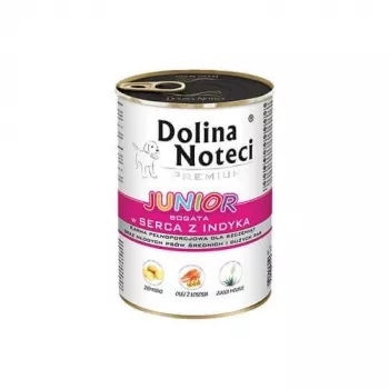 DOLINA NOTECI Premium Junior Rich in Turkey Hearts - Märgtoit keskmist ja suurt tõugu kutsikatele - 400g