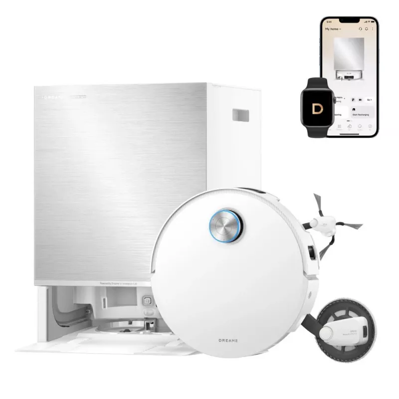 Dreame X60 Pro Ultra Complete White robot tolmuimeja koos laadimisaluse ja tarvikutega
