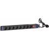 DSIT DS-8PDU-S 19-tolline rack PDU lülitiga, 8x Schuko pistikupesa, 2m kaabel, 16A/3680W – must/hõbedane