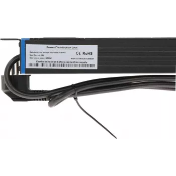 DSIT DS-8PDU-S 19-tolline rack PDU lülitiga, 8x Schuko pistikupesa, 2m kaabel, 16A/3680W – must/hõbedane